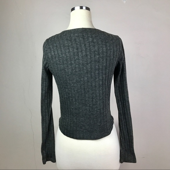 LULUs Your Sweet Love Charcoal Ribbed TieFront Top - Picture 5 of 12